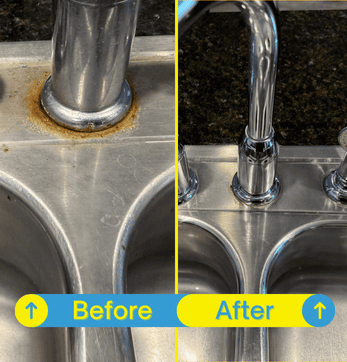 Bright kitchen faucet free of fingerprints and residue after a professional cleaning.