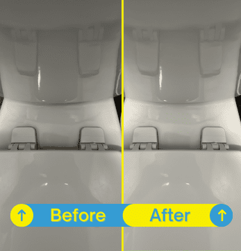 Hidden area behind the toilet lid completely cleaned and disinfected.