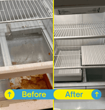 Refrigerator interior fully sanitized, with clean and disinfected shelves and compartments.