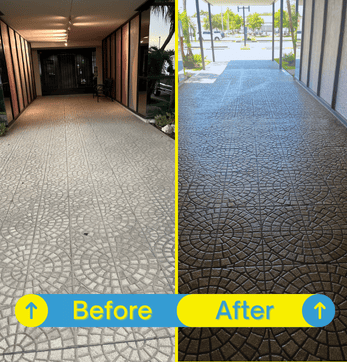 Corporate office floor being pressure washed to remove dust, stains, and grime.